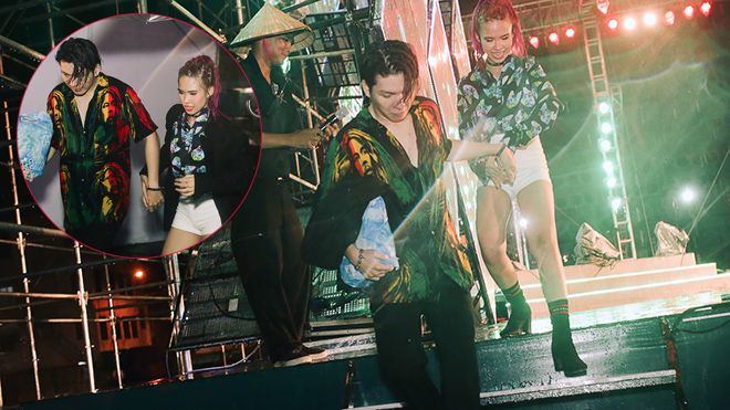 Kelvin Khánh nắm chặt tay Khởi My dưới trời mưa tầm tã
