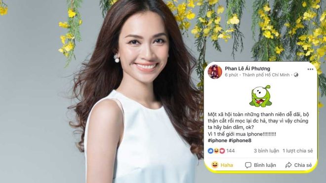 Ái Phương lên tiếng xin lỗi trước phát ngôn nhạy cảm: 'Thay vì cắt thận, hãy đi bán dâm để mua iPhone 8'