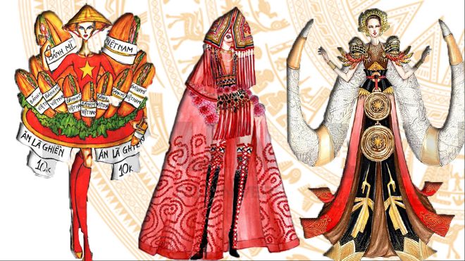 Loạt trang phục lấy ý tưởng từ Bánh mì, Hai Bà Trưng lọt top 15 thiết kế trang phục dân tộc cho Miss Universe Vietnam