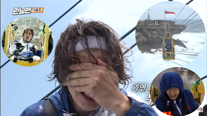 Kwang Soo khóc hết nước mắt với hình phạt vượt biển dữ bằng cáp treo kéo bằng… tay không