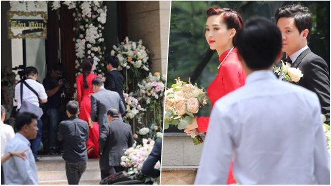 Hoa hậu Đặng Thu Thảo có mặt tại nhà trai, nghỉ ngơi trước khi ra tiệc cưới