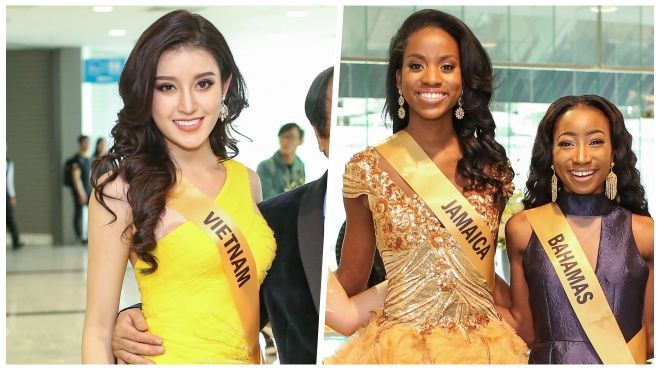 Á hậu Huyền My hớ hênh để lộ miếng dán ngực tại họp báo Miss Grand International 2017