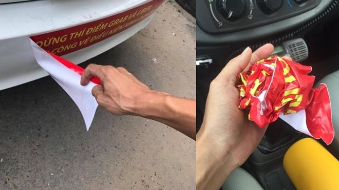 Tài xế Vinasun gỡ bỏ bảng hiệu phản đối Uber, Grab vì 'không muốn gây phản cảm'
