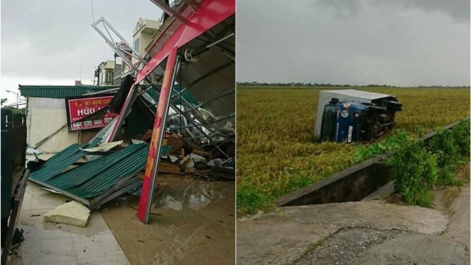 Lốc xoáy làm sập 2 ngôi nhà, cuốn ô tô bay xuống ruộng, 4 người bị thương