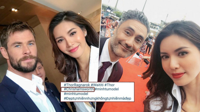 Khoe ảnh chụp xinh đẹp bên 'Thần Sấm' Chris Hemsworth nhưng Minh Tú lại mắc lỗi cơ bản này