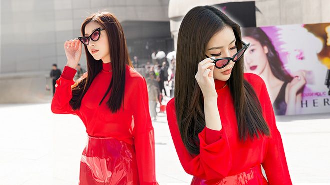 Hoa hậu Lam Cúc nổi bật sắc đỏ trong ngày đầu Seoul Fashion Week