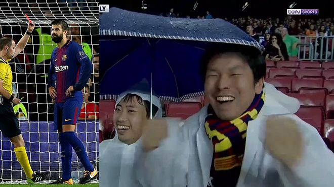 CĐV Barcelona ăn mừng khi Pique bị thẻ đỏ