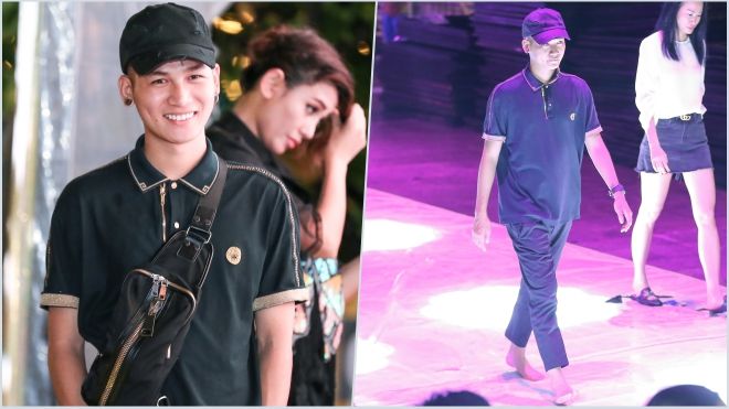 Bất chấp trời mưa lớn, Ali Hoàng Dương vẫn tự tin catwalk với chân trần