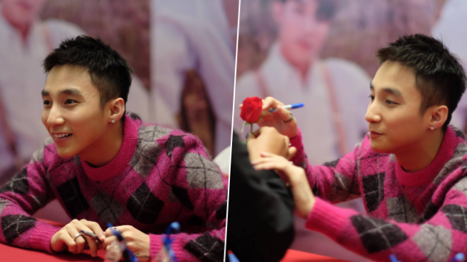 Sơn Tùng M-TP xuất hiện siêu đáng yêu, hết nắm tay lại tặng hoa hồng cho fan nữ Hà Nội