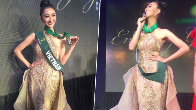 Á hậu Hà Thu có chiến thắng thứ 3 tại Miss Earth với huy chương đồng phần thi trang phục dạ hội