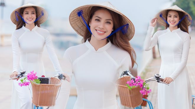 Phạm Hương diện áo dài trắng, rạng rỡ quảng bá cho sự kiện APEC 2017