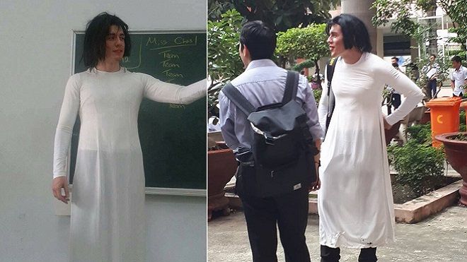 Thầy giáo Tây siêu 'lầy lội' khi hóa trang thành… cô giáo khiến học trò thích thú