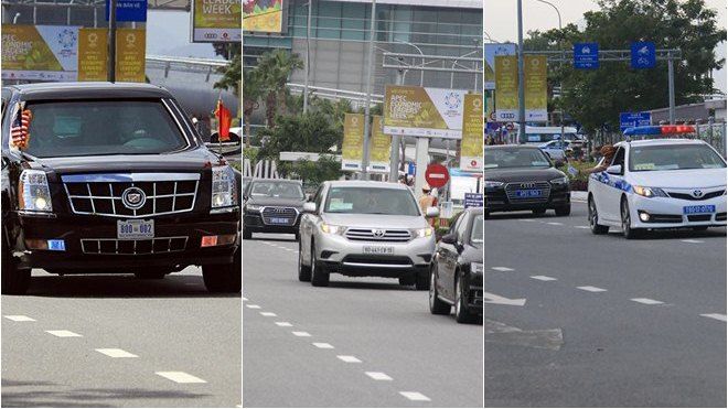 Cận cảnh đoàn xe sang của 3 nguyên thủ Mỹ, Nga, Trung lăn bánh trên đường phố Đà Nẵng