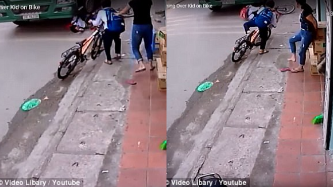 Cảnh cậu bé thoát chết trong gang tấc dưới gầm xe tải ở Hà Nội lên báo Anh