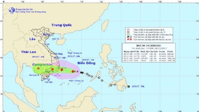 Bão số 14 uy hiếp Nam Trung Bộ, miền Trung mưa kéo dài