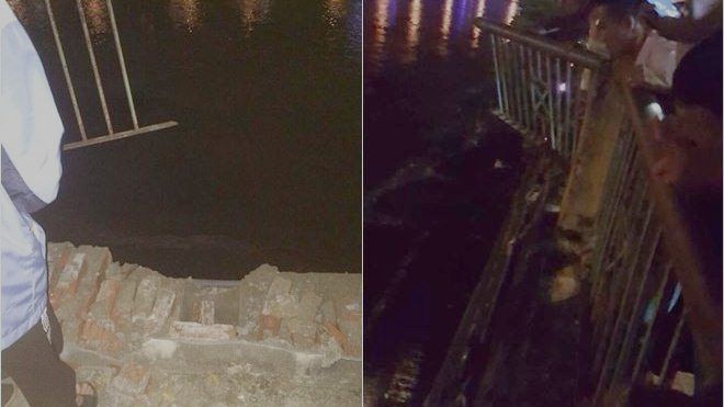 Đâm gãy lan can bờ kè rồi lao xuống mép sông, bố và con gái 4 tuổi may mắn thoát chết