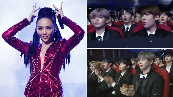 Wanna One - Seventeen không ngừng vỗ tay, há miệng trầm trồ xem màn trình diễn của Tóc Tiên