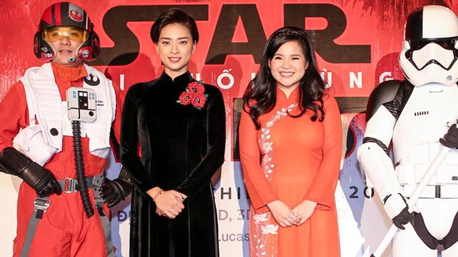 Ngô Thanh Vân tự hào mời diễn viên gốc Việt Kelly Marie Trần diện áo dài tại họp báo phim 'Star Wars'