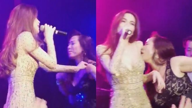 Biểu diễn tại quán bar ở Mỹ, Hồ Ngọc Hà bị nữ fan cuồng cưỡng hôn