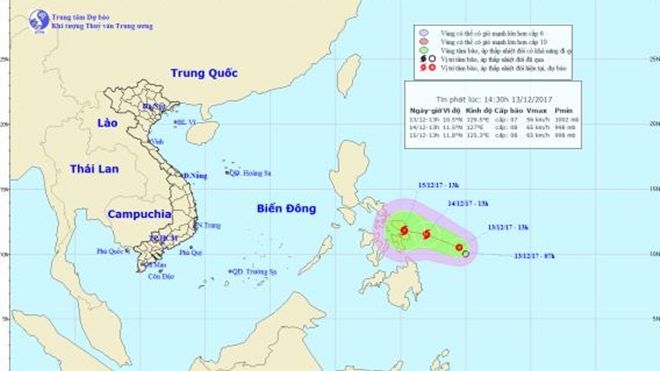Xuất hiện áp thấp nhiệt đới gần biển Đông