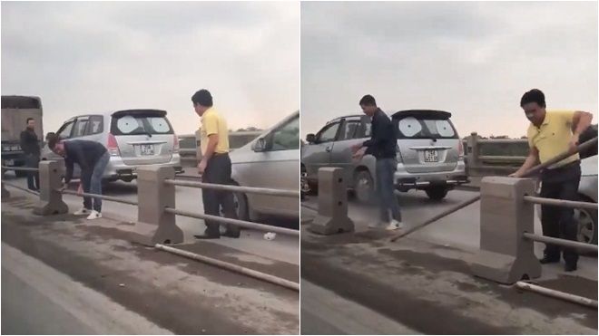 Tắc đường, tài xê ô tô tự tháo dải phân cách trên cầu Thanh Trì