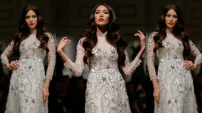 Lan Khuê diện đầm hơn 20kg hóa qúy cô kiêu kì giữa dàn mẫu đàn em