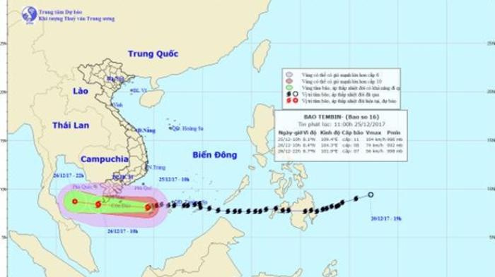 Tin mới nhất từ TTKTTV: Vượt qua Trường Sa với sức gió mạnh nhất, bão Tembin đang trên đà giảm cấp