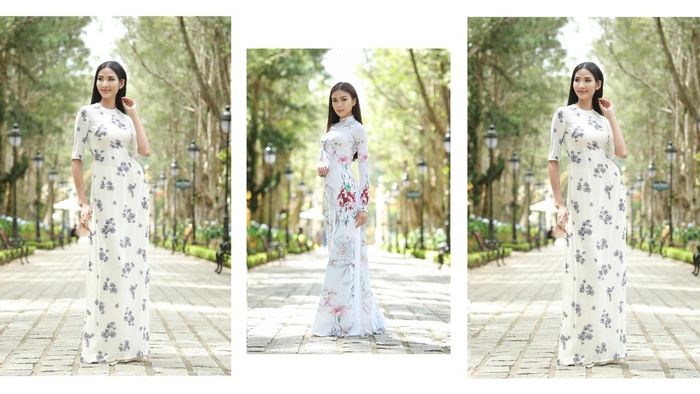 Có ai ngờ Hoàng Thùy, Mâu Thủy cá tính lại có lúc diện áo dài, chụp ảnh thùy mị như thế này