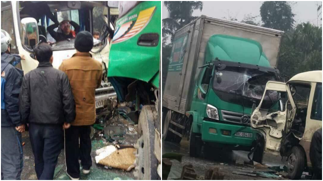 Xe khách 29 chỗ đấu đầu ô tô tải, nhiều người bị thương