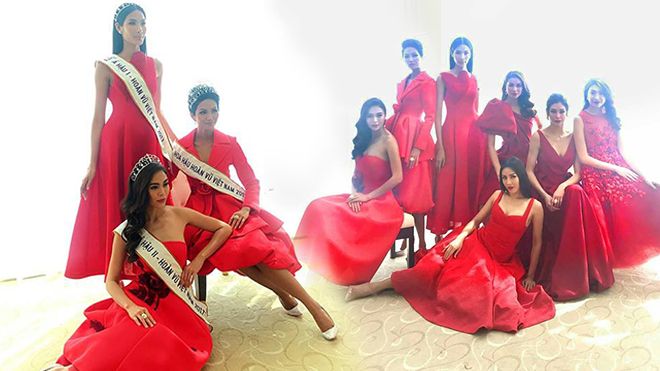 Dàn Hoa hậu, Á hậu Hoàn vũ Việt Nam 2017 diện đồ đỏ rực trong buổi shooting hậu đăng quang