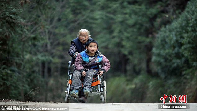 Bà đẩy cháu khuyết tật đến trường 24km mỗi ngày: Câu chuyện khiến bao người rơi lệ