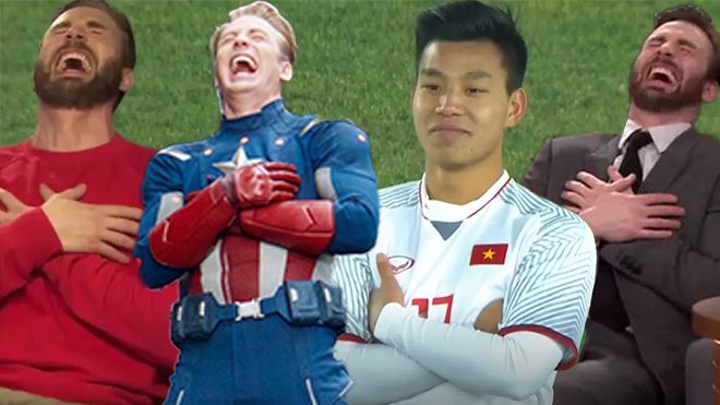 Nhìn động tác ăn mừng đáng yêu, phải chăng hậu vệ Vũ Văn Thanh là fan của Chris Evans?