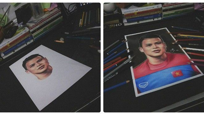 Chàng trai vẽ chân dung 'sao' U23 Việt Nam đẹp như thật