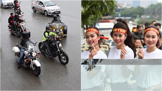 Dàn người đẹp, 'quái xe motor' đổ bộ xuống phố chờ đón đoàn quân U23 Việt Nam
