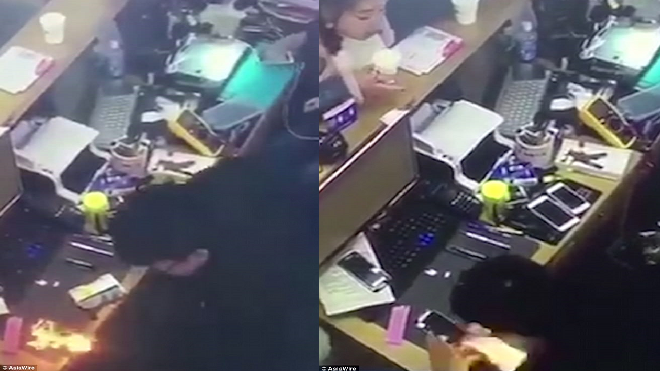 Đang sửa chữa, pin điện thoại bỗng dưng bốc cháy dữ dội