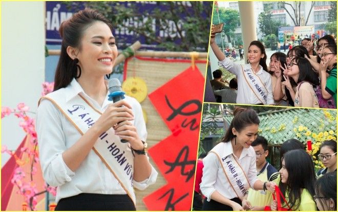 Á hậu Mâu Thuỷ rạng rỡ trong ngày về thăm trường cũ