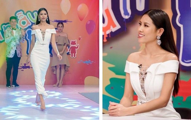 Nguyễn Thị Loan diện váy khoét sâu hun hút, tự tin thị phạm catwalk cho Siêu mẫu nhí