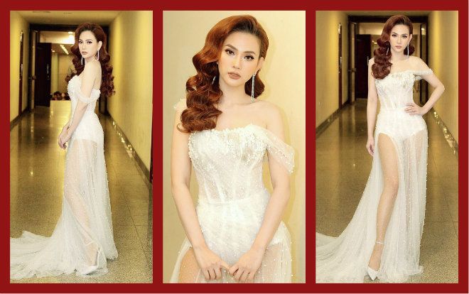 Bỏ qua ồn ào tình cảm, Thu Thủy phô diễn đường cong hút mắt với đầm trong suốt, xẻ đùi ở sự kiện