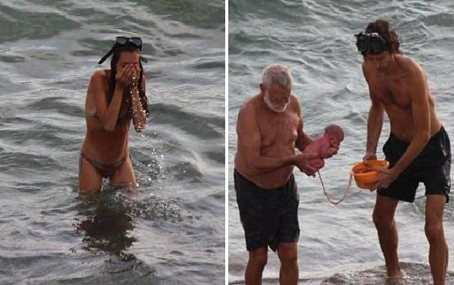 Kinh ngạc bà mẹ sinh con khi đang bơi trên biển