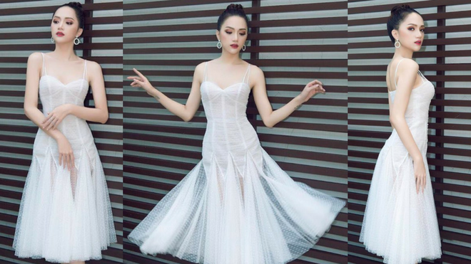 Hương Giang mặc đầm trắng xuyên thấu đẹp mong manh, chứng tỏ đẳng cấp hoa hậu