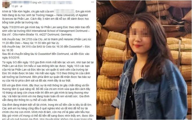 Gia đình nữ sinh Việt nghi bị sát hại tại Đức kêu gọi trợ giúp đưa thi thể nạn nhân về nước