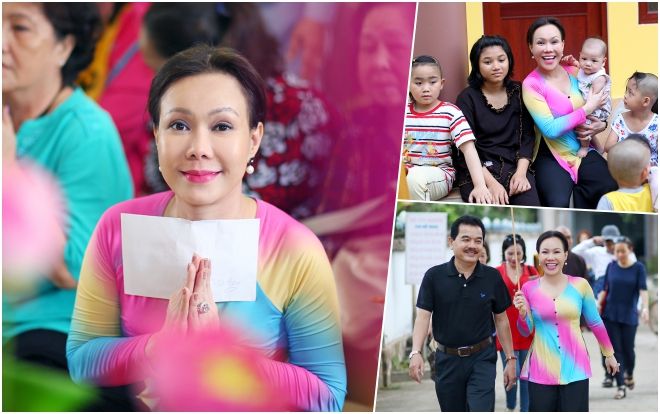 Việt Hương giản dị cùng 350 Phật tử đi hành hương