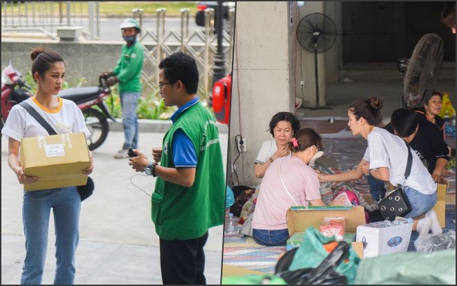 Mỹ Duyên đến thăm hỏi, động viên người dân tại chung cư Carina sau trận hoả hoạn