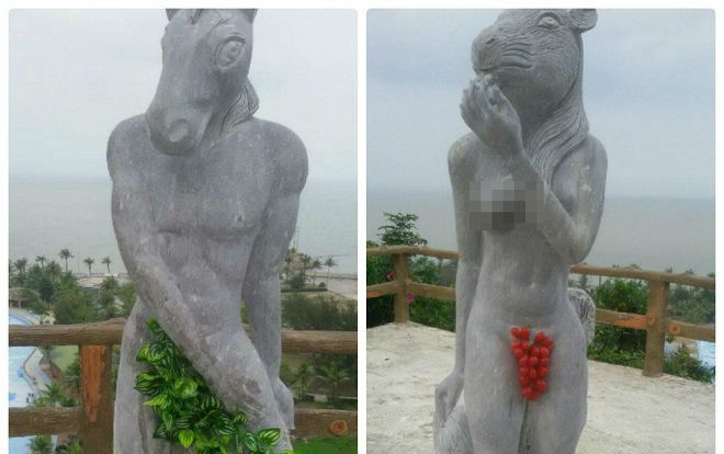 Đeo nho xanh đỏ lên chỗ nhạy cảm tượng 12 con giáp khỏa thân