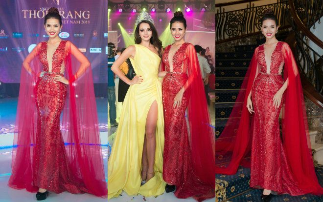 Phan Thị Mơ diện váy xuyên thấu, xẻ sâu đọ sắc cùng Miss Tourism Ambassador 2017