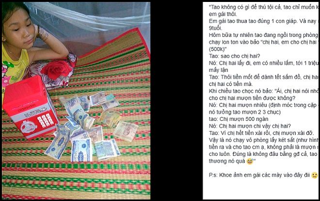 Chị hai lên mạng khoe em gái 'đại gia', để dành được '1 triệu 5 trăm mấy lận'