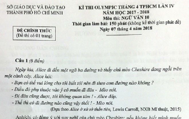 Câu chuyện của mèo Cheshire và Alice vào đề Văn Olympic ở TP HCM