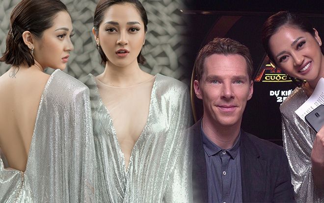 Bảo Anh 'hở bạo' sánh đôi cùng Doctor Strange trong họp báo 'Avengers: Infinity War' tại Singapore