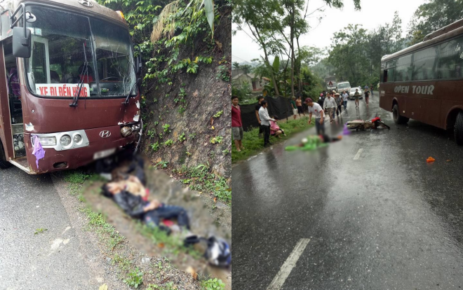 Ô tô khách va chạm với hai xe máy, 5 người nhập viện cấp cứu