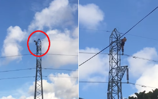 Thanh niên nghi 'ngáo đá' leo lên cột điện cao thế cố thủ nhiều giờ